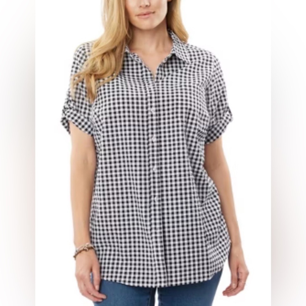 Woman‎ Within Blue And White Plaid Button Up Shirt Size 2X